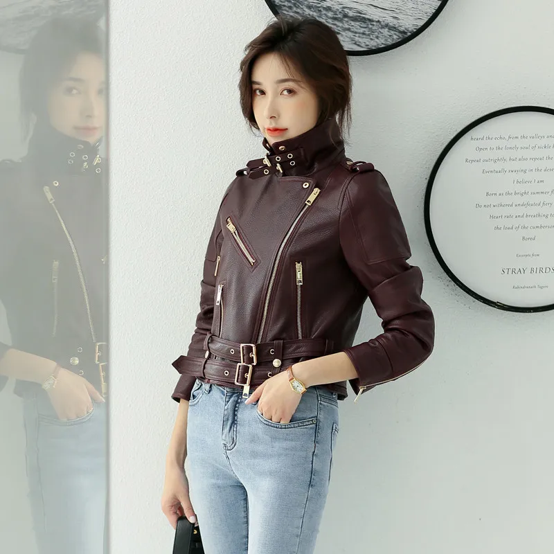

Leather Jacket Women 2019 Spring Autumn Real Sheepskin Leather Coat Slim Motorcycle Jackets Streetwaer Chaqueta Mujer 018 YY539