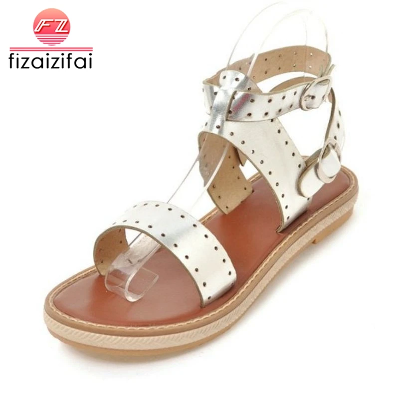 

FizaiZifai Size 32-44 Women Flats Sandals Open Toe Buckle Ladies Ummer Shoes Vintage New Design Sandals Vacation Club Footwear