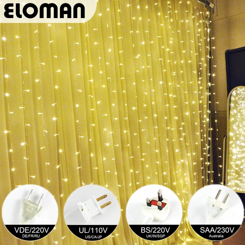 

3m*3m window curtain string lights ELOMAN Christmas Wedding Party Home Garden Bedroom Outdoor Indoor led decoration