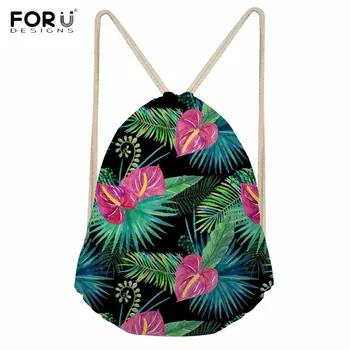 

FORUDESIGNS Green Plant Tropical Printing Backpacks for Girls 2018 New Fashion Drawstring Bags School Students Storage Bag Pouch