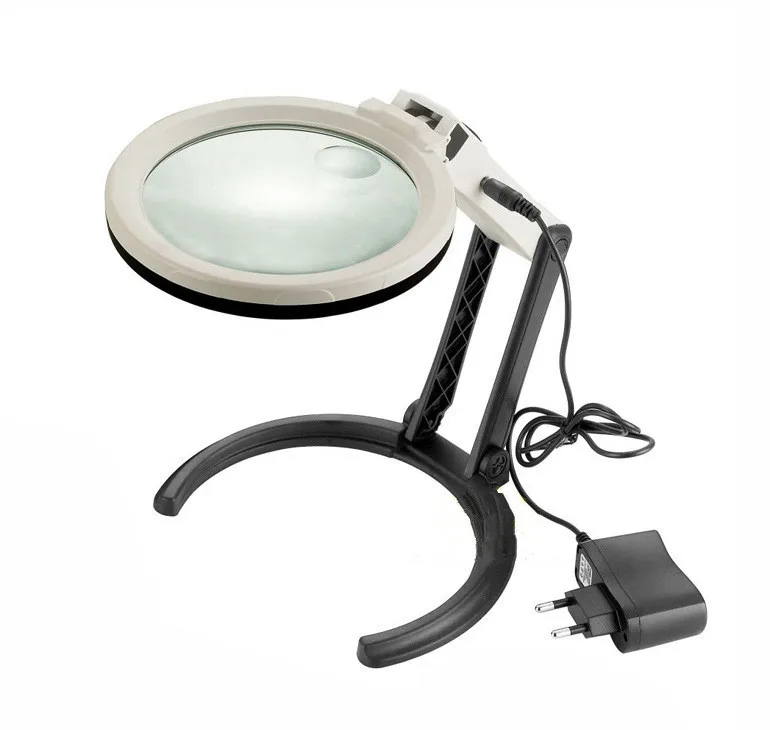 2X 5X Hands Free LED Illuminated Magnifier Loupe with 10 LED Lights 120mm Lens Magnifying Glasses