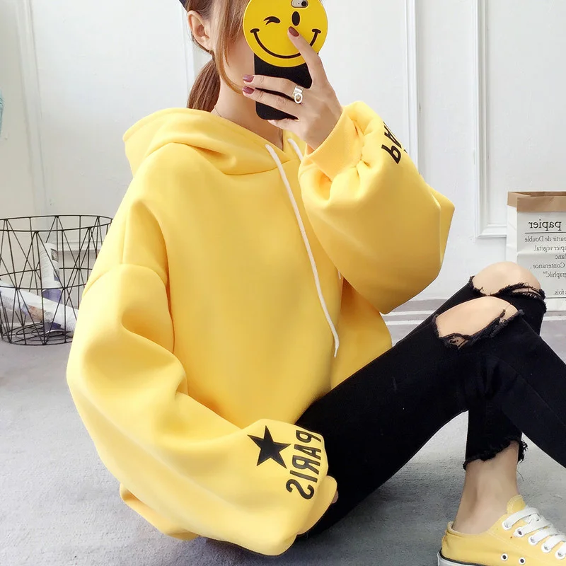 Женские толстовки, свитшоты, пуловеры, корейские Зимние толстовки с длинным рукавом, женские милые розовые свитшоты sudadera mujer - Цвет: Yellow
