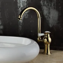 Современный золотой Тип вращения Твердый латунный кран горячей холодной стирки кухонной раковины кран
