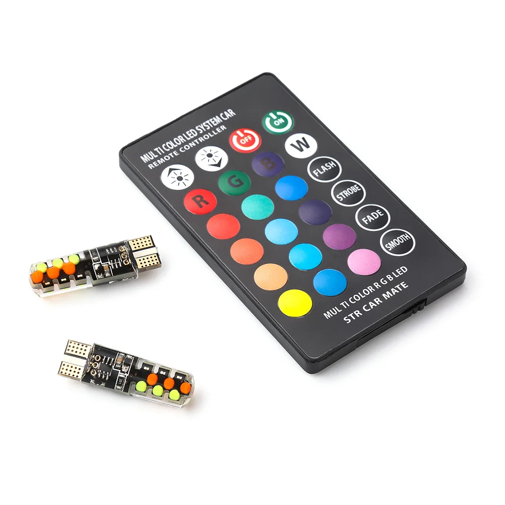 12V автомобиль RGB светодиодный T10 W5W светодиодный RGB 5050 SMD сигнальная лампа для чтения клина светильник автомобиля декоративная интерьерная стенная панель с светильник с дистанционным автомобилем