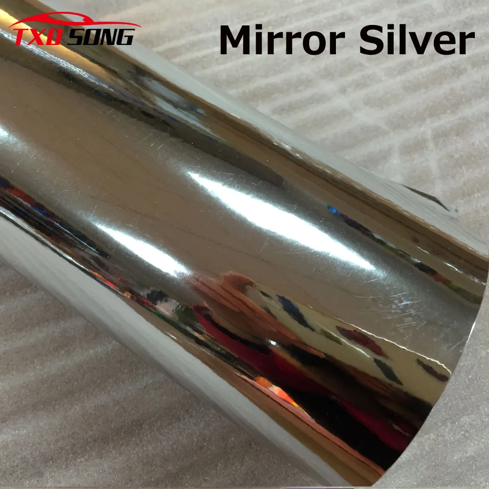 High quality stretchable Silver chrome mirror vinyl film Chrome silver vinyl car sticker by free shipping