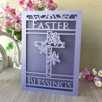 

30pcs Laser Cut Pearl paper wedding invitation cards Easter party Birthday Greeting decoration Cross Patter Easter Blessing card