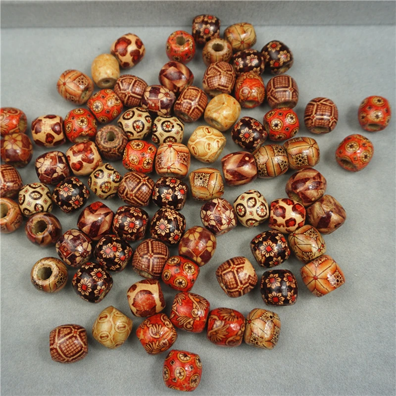 Large Hole Round Assorted Designs 12Mm Round Beads Natural Wood Bracelet Beads 500 PC 12 color Mix Painted Wood Beads DIY Bulk Beads