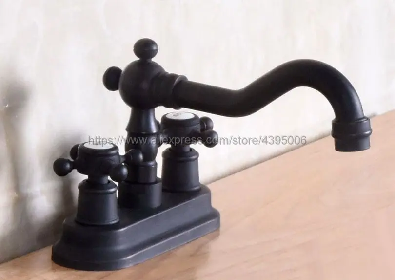 

Oil Rubbed Bronze Bathroom Hot and Cold Basin Faucet Lavatory Vanity Sink Mixer Double Handle Two Hole Faucet Bnf151
