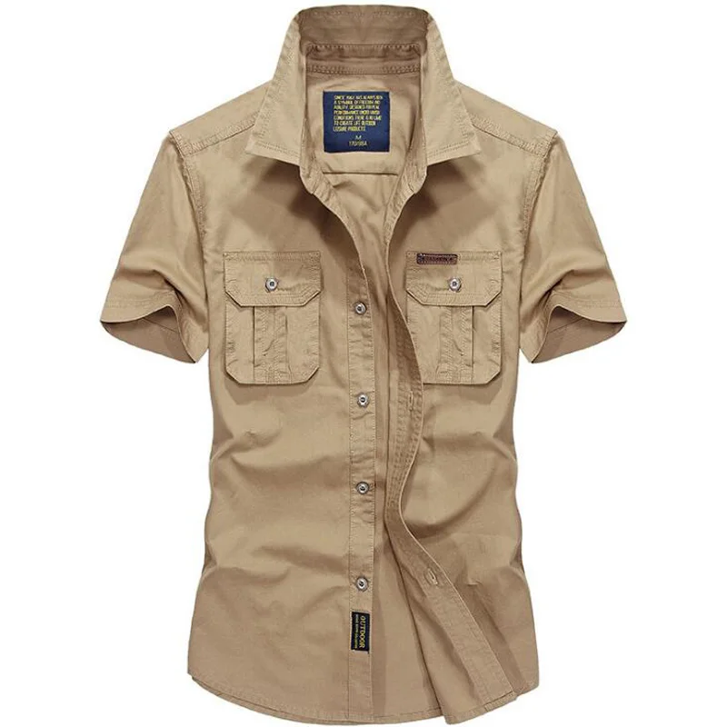  Men's Shirts Military Style Short Sleeve 100% Cotton Shirt,Chest Double Pocket,Loose Workers working Shirt