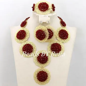 

Bridal Beads Fashion Jewelry Set African Wedding Statement Necklace Bridal Jewelry Set Wine Beads For Women Free Shipping ABY243