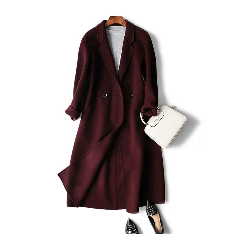AYUNSUE 2018 New Women 100% Wool Coat Long Double-side Wool Women's Coats Cashmere Female Jacket Autumn Winter Overcoat WYQ1244