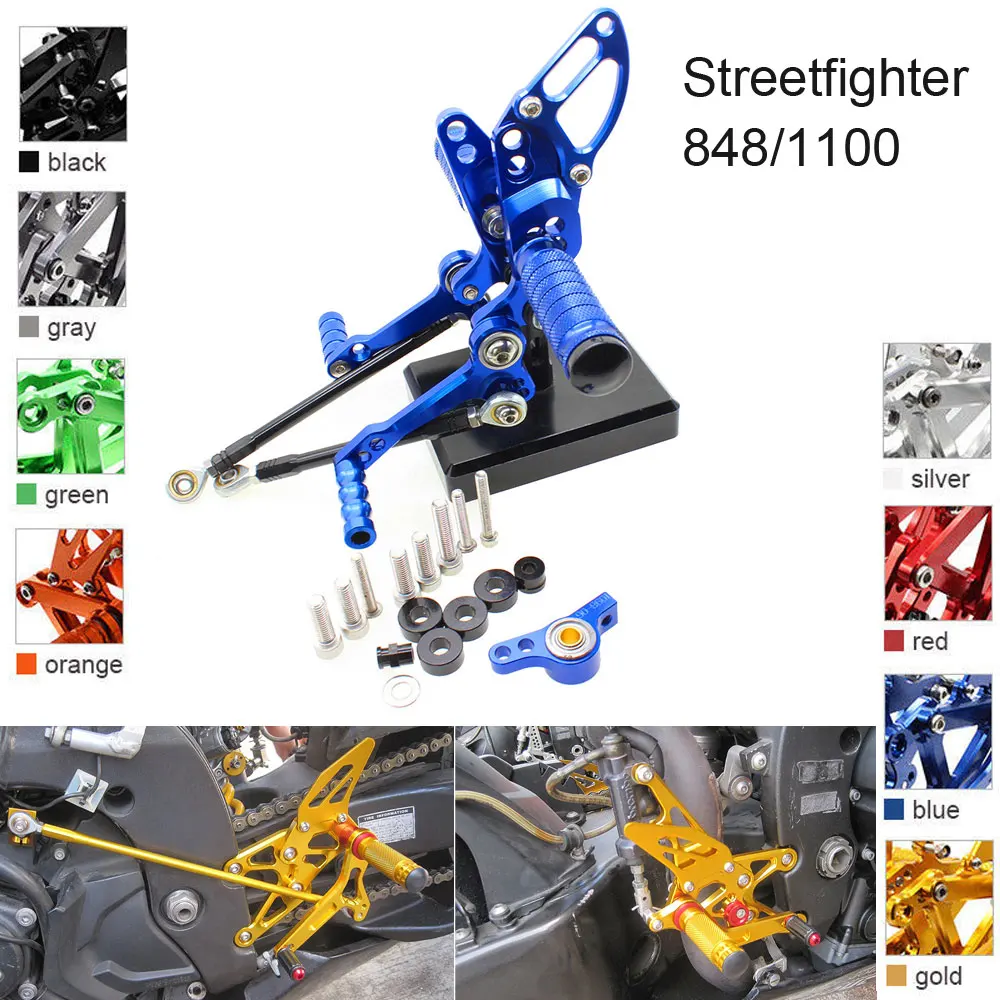 

CNC Aluminum Adjustable Rearsets Foot Pegs For Ducati 848 Streetfighter 1100