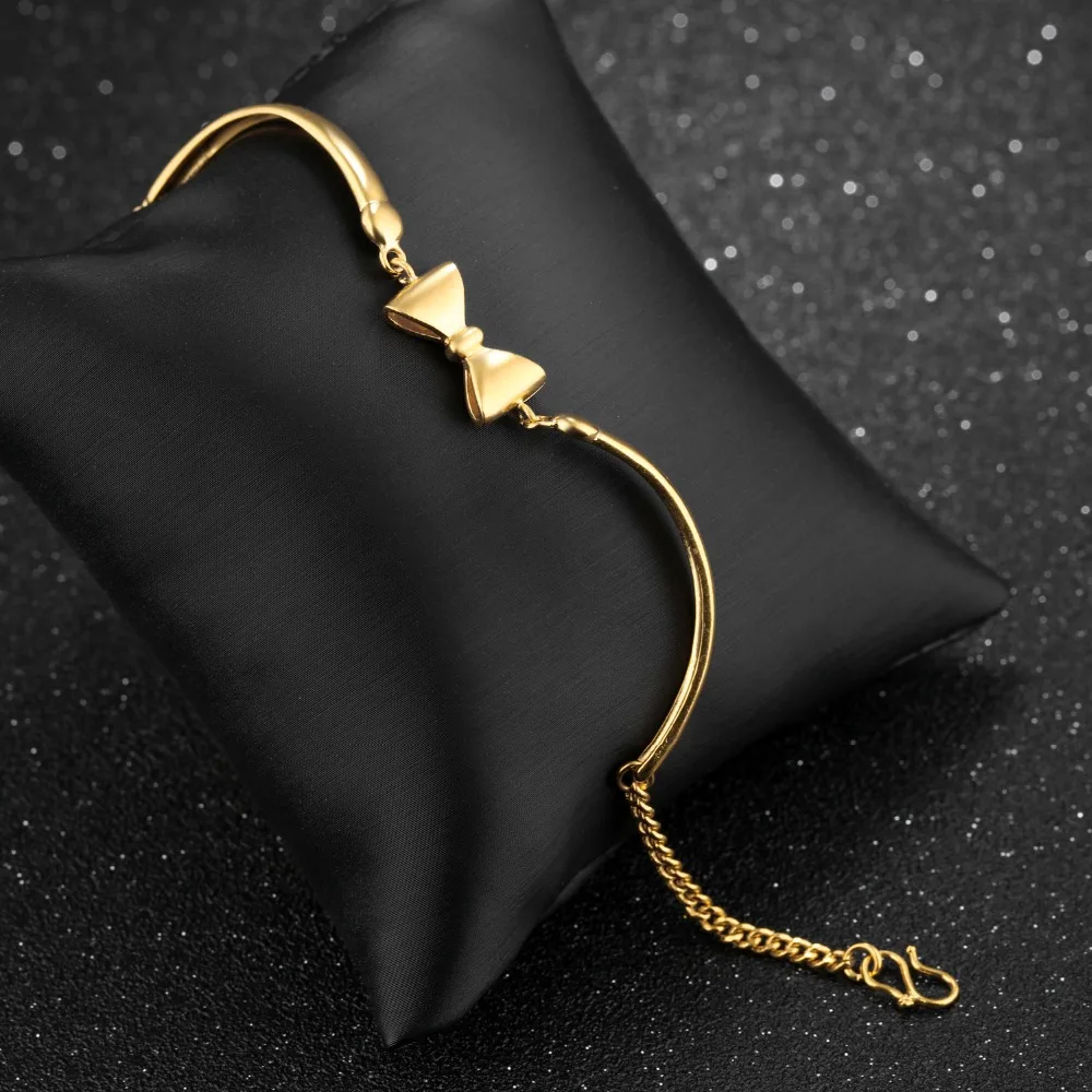 Fate Love Brand Cute Bowknot Bracelets & Bangles For Woman Girl Copper Jewelry Hand Accessories Elegant Thin Bangle Chain KS491