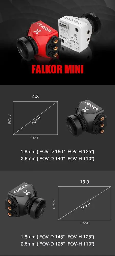 LeadingStar Foxeer Falkor 1200TVL мини/полноразмерная камера 16:9/4:3 PAL/NTSC переключаемая GWDR|Детали