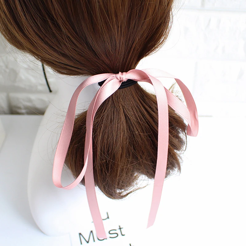 2pcs/set Women Hair Rope Bow Silk Ribbon Long Streamers Elastic Hair