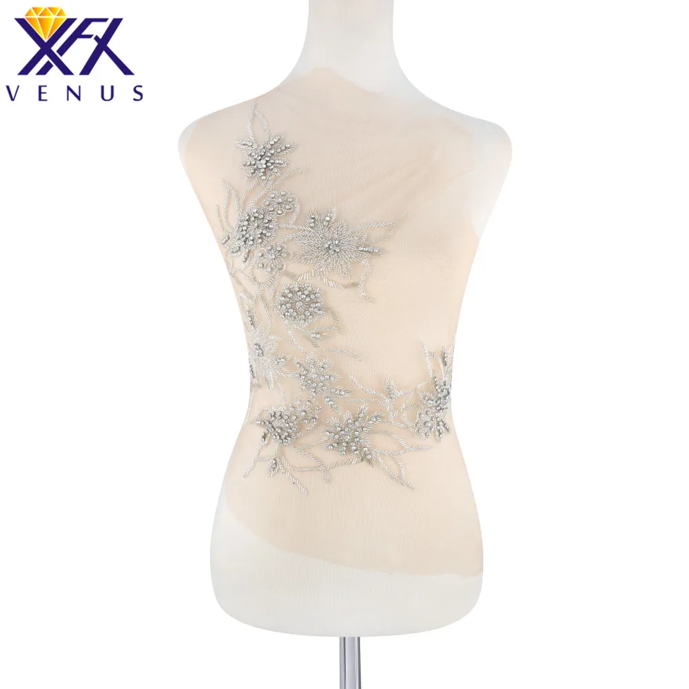 

XFX Wholesales 5 Pcs Solid Crystal Applique Beaded Rhinestone Patch Dress Embellishment Dress Trimming for Bridal Party Dress