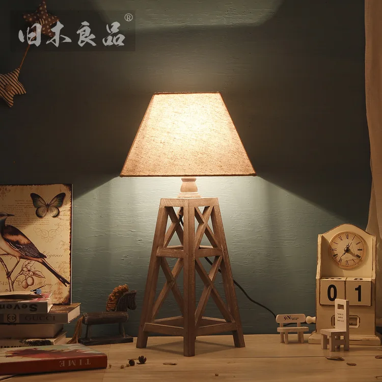 

TUDA 30X60cm Free Shipping Creative American Style Table Lamp Retro Wooden Table Lamp Flax Fabric Lampshade Table Lamp E27
