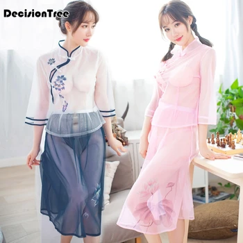 

2020 Lingerie Women Set Lace Peacock Embroidery Cheongsam Erotic Lingerie Sexy Hot Erotic Hollow Backless Woman Lingerie