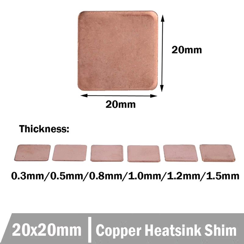 10pcs 20x20mm Pure Copper Heatsinks Pad 0.3mm 0.5mm 0.8mm 1.2mm 1.5mm Heatsink Shim Thermal Pads for Laptop IC | Компьютеры и офис