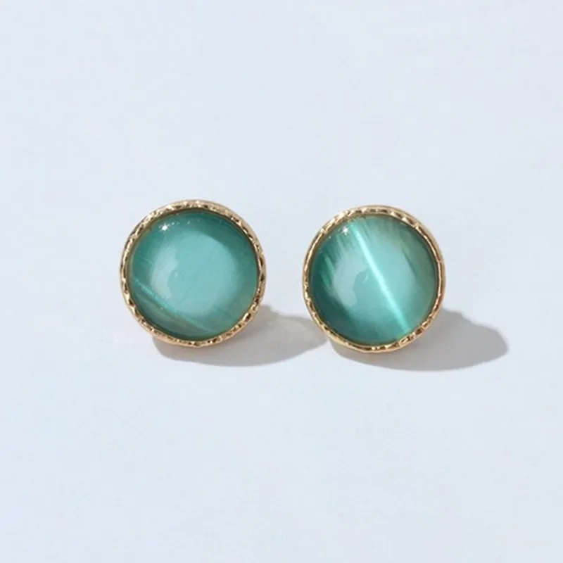 Серьги гвоздики Женские винтажные круглые с камнями кошачий