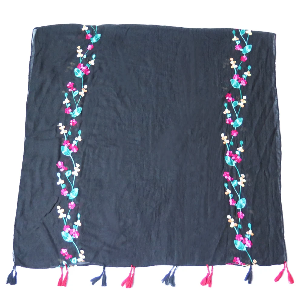 Модный Цветочный вышитый женский шарф-шаль с кисточкой, мягкий весенний светильник большого размера