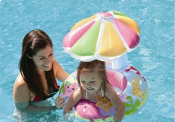 

PVC Baby Inflatable Sitting swimming circles Summer Swimming Rings Sunshade Baby Seat Floating Rings Water Toys with air pump