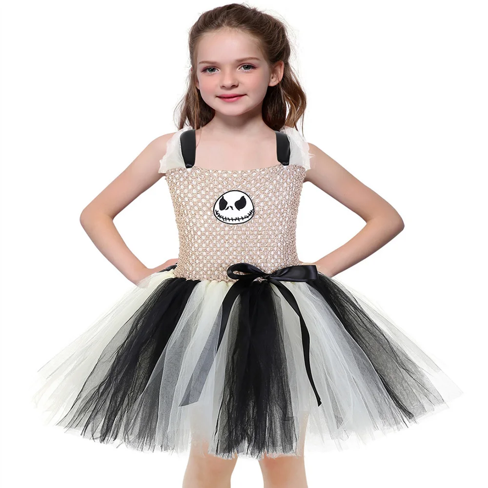 

Kids Halloween Scary Devil Ghost Pattern Dress Skull Dress Vintage Little Girls Dresses Age 10 Christmas Carnival Tutu Vestido