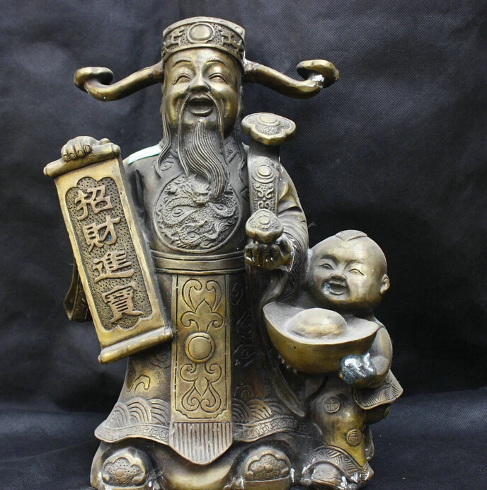 

Chinese Folk Fengshui Old Antique Copper Brass Statue God of wealth Boy Buddha