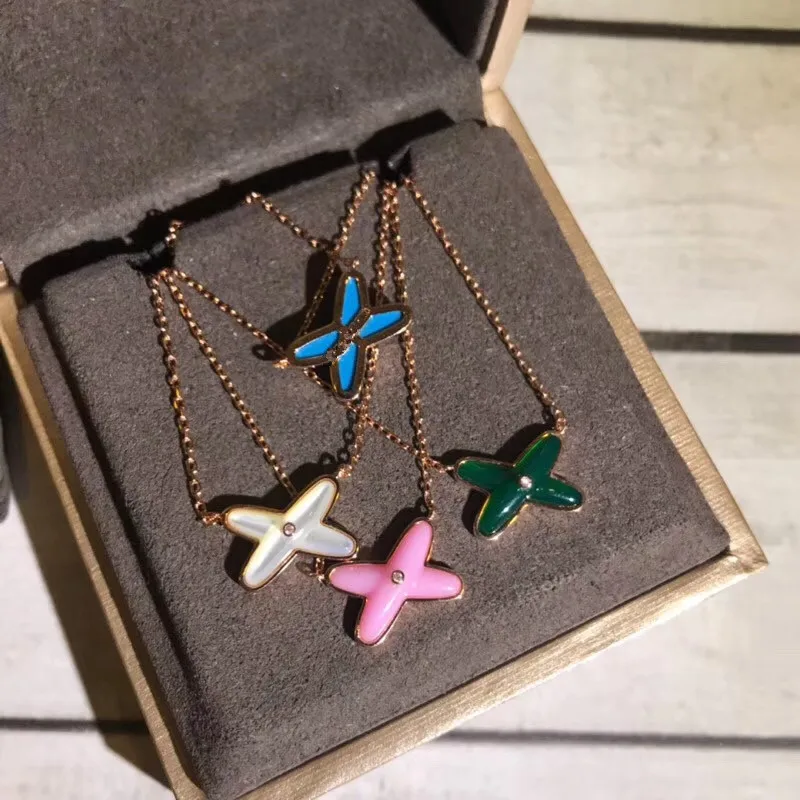 

4 colors green blue pink white nature shell cross pendant ,rose gold real silver X necklace choker famous france brand jewelry