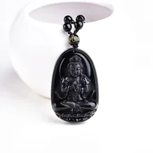 High Quality Unique Natural Black Obsidian Carved Buddha Lucky Amulet Pendant Necklace For Women Men pendants