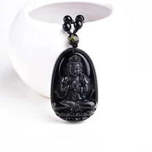 High Quality Unique Natural Black Obsidian Carved Buddha Lucky Amulet Pendant Necklace For Women Men pendants  Jewelry