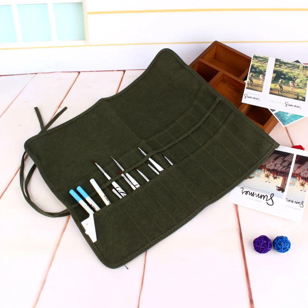 W Durable Canvas Watercolor Oil Brush Storage Bags Roll Up Paint Brush