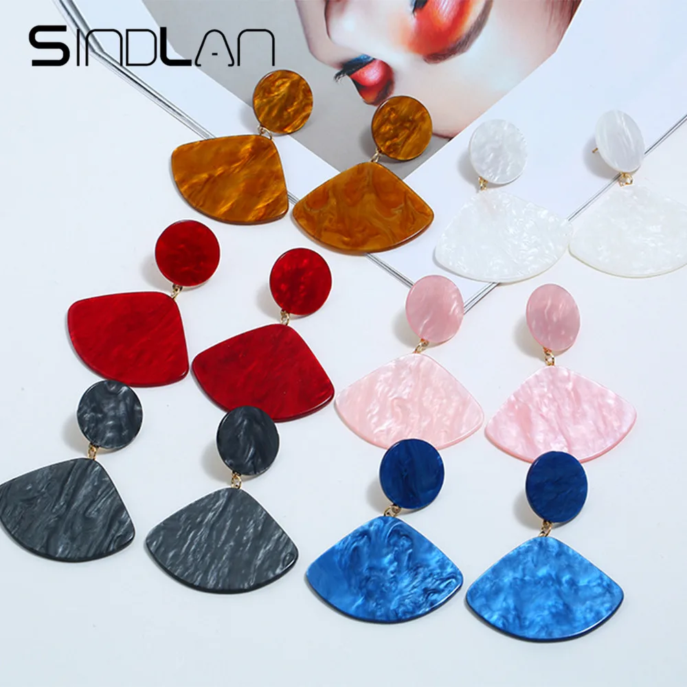 

Sindlan Big Classic Acrylic Earrings Vintage Ear Studs Eardrop Bohemian Sector Earrings for Women Party Vacation Ear Jewelry