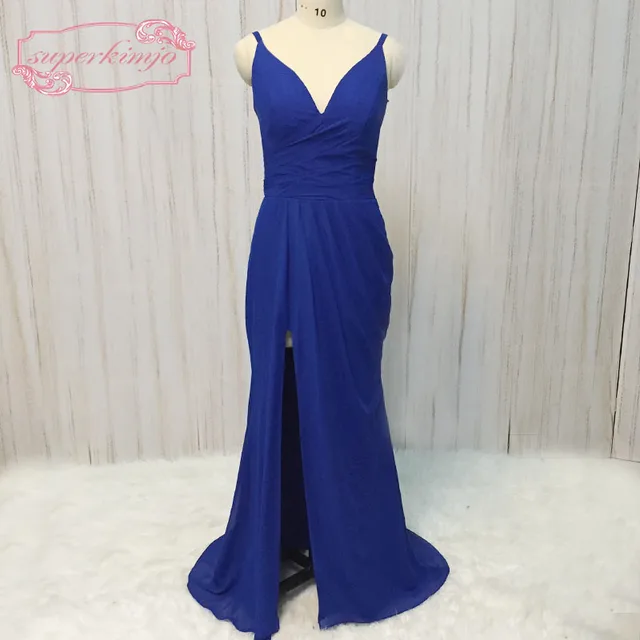 Superkimjo Royal Blue Bridesmaid Dresses Pleats Deep V Neck Chiffon Superkimjo Royal Blue Bridesmaid Dresses Pleats Deep V Neck Chiffon Side Long Maid Of