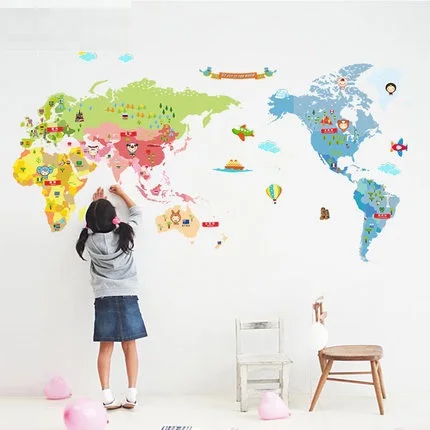 Riz carte du monde grand enfant réel mur de dessin animé