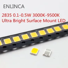 100 шт. 0,1 Вт-0,5 Вт SMD светодиодный 2835 чипы 1/2 Вт 0,2 Вт 3000 К 9000 к 3 в светильник с бусинами Белый поверхностный монтаж PCB светильник излучающий диод лампа