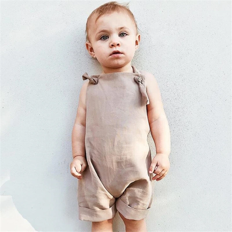 От 0 до 3 лет; хлопковые комбинезоны для малышей; штаны; Детский комбинезон для мальчиков и девочек; Однотонный летний прямой Модный комбинезон без рукавов