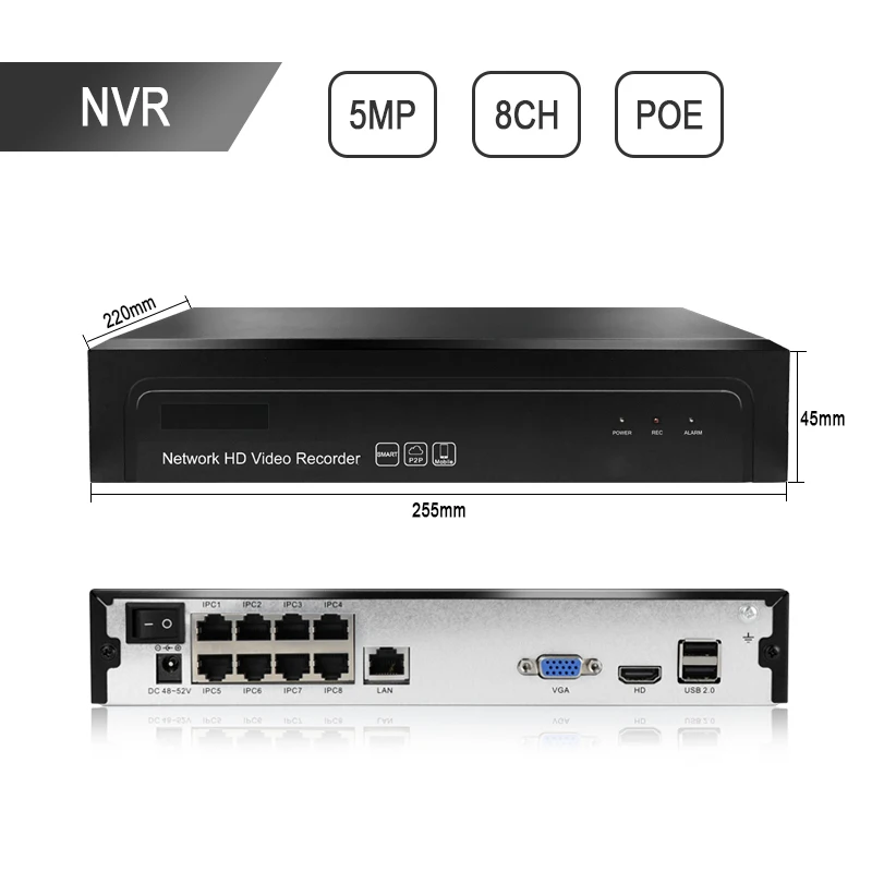 HJT HD 4CH H.265 + 5.0MP POE NVR комплект видеонаблюдения Системы IP Камера открытый