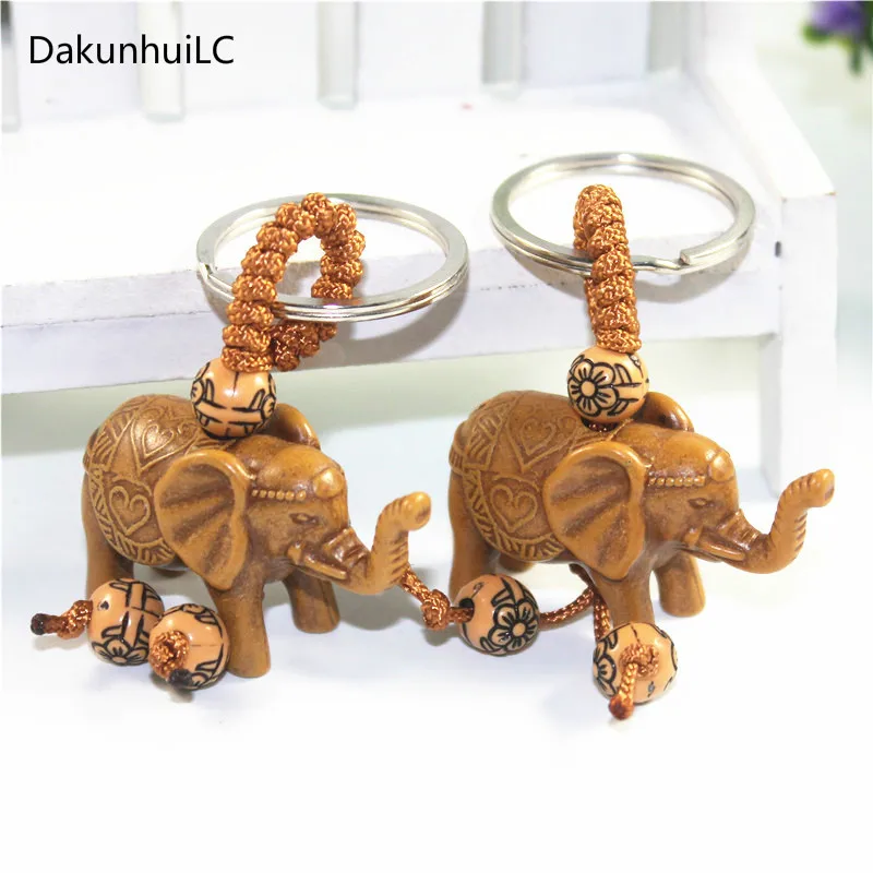 

Lucky Elephant Carving Wooden Pendant Keychain Key Ring Chain Evil Defends Gift