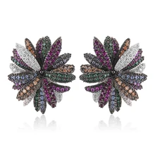 GODKI трендовые Разноцветные серьги-гвоздики в виде цветка маргаритки для женщин Свадебные с кубическим цирконом CZ Дубай индийские свадебные серьги в богемном стиле