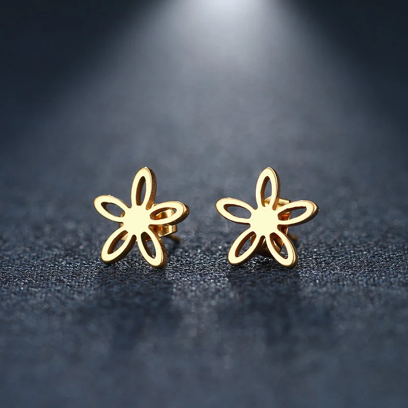 

CACANA Stainless Steel Stud Earring For Women Man Hollow Flower Gold And Silver Color Lover's Engagement Jewelry Drop Shipping