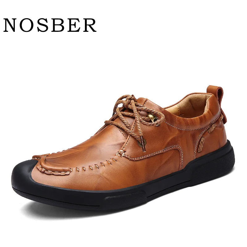

NOSBER Winter Men Breathable Casual Shoes Soft Designer Flat Loafers Lace Up Leather Shoes New Arrival