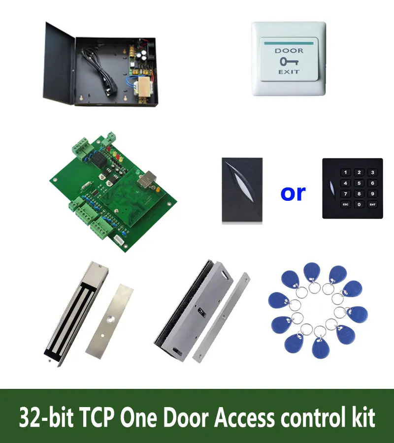 

32-Bit Access Control Kit,TCP/Ip One Door Access Control+Powercase+280kg Magnetit Lock+U-Bracket+ID Reader+Button+10 Tag,Kit-T07