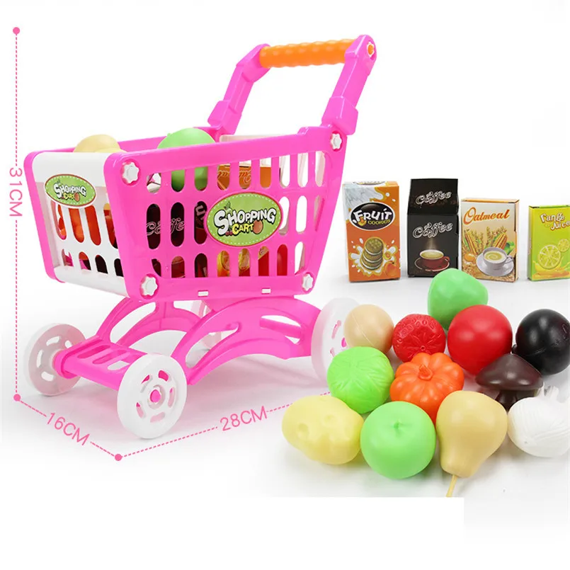 16Pcs Supermarket Shopping Cart Trolley Push Toys Simulation Fruits  Vegetables Pretent Play Groceries Toy For Girl Kids Gifts 4