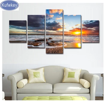

5pcs/set Sunrise Seascape diy Diamond Painting full square drills,diamond mosaic round rhinestones,diamond embroidery novelties