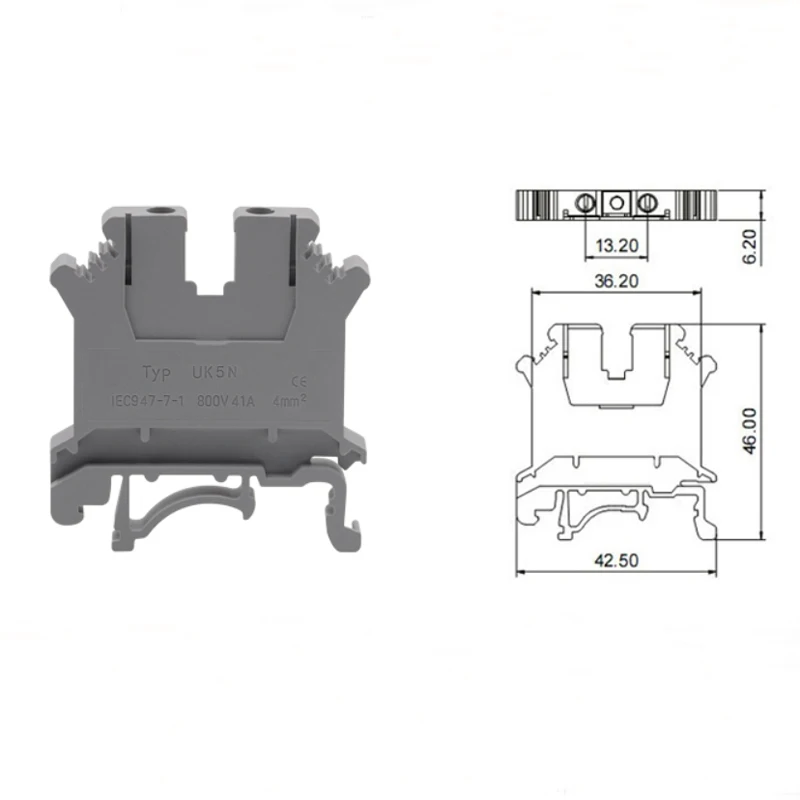 20/50/100 шт Din Rail электрические терминальные блоки UK-5N bornier винт провода электрические терминалы соединителя латунные кабельные morsettiera 41A