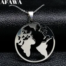 Collier en acier inoxydable pour femmes, chaîne couleur argent, carte du monde, à la mode, 2021, N18167