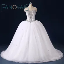 Real Photos Crystal Beaded Wedding Dresses Tulle Bridal Gown robe de mariage vestido de novia Vintage Princess Wedding Gowns