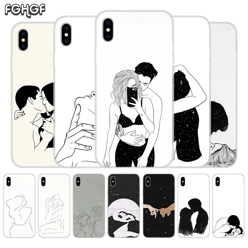 Sketch Couple Fundas Silicone Phone Back Case For Apple iPhone 6 6S 7 8 Plus X 10 XS MAX XR 5 5S SE Heart Cover Capa |