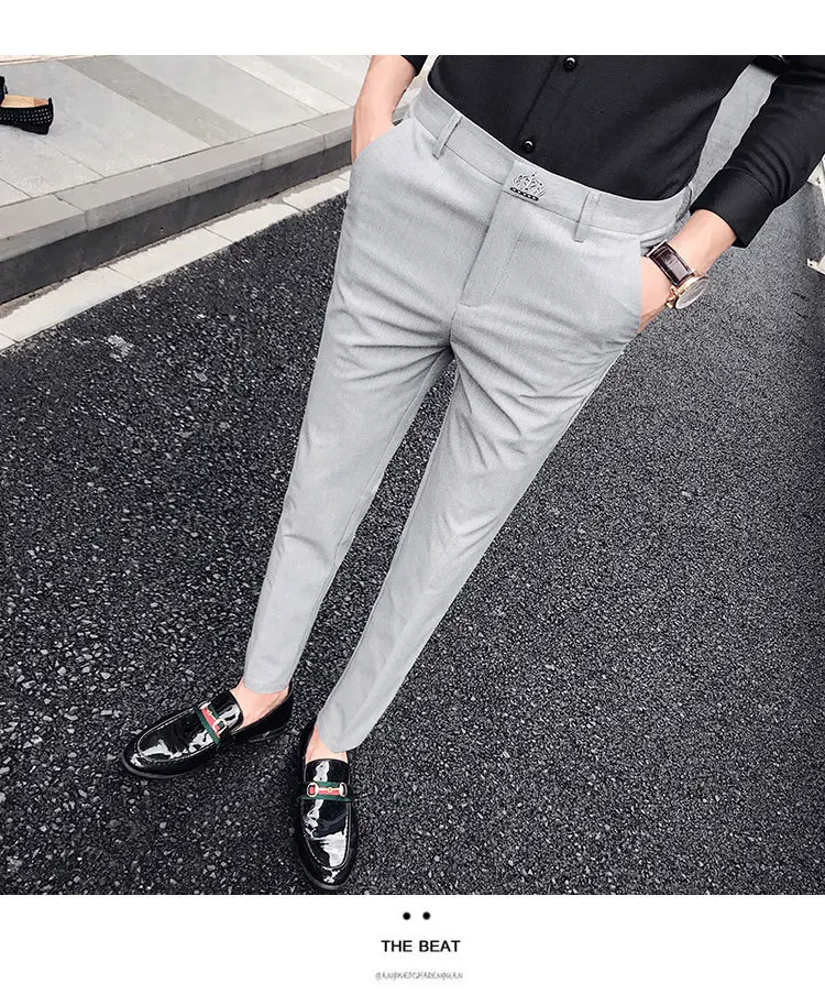 2019 Англия повседневные мужские брюки Slim Fit Брюки сплошной цвет брюки социального клуба платье брюки корейский Masculino pantalon homme